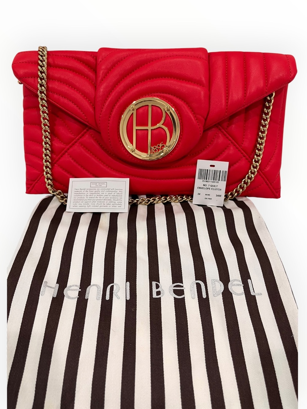 Henri Bendel No. 7 Lambskin Leather Quilted Envelope Clutch NWT